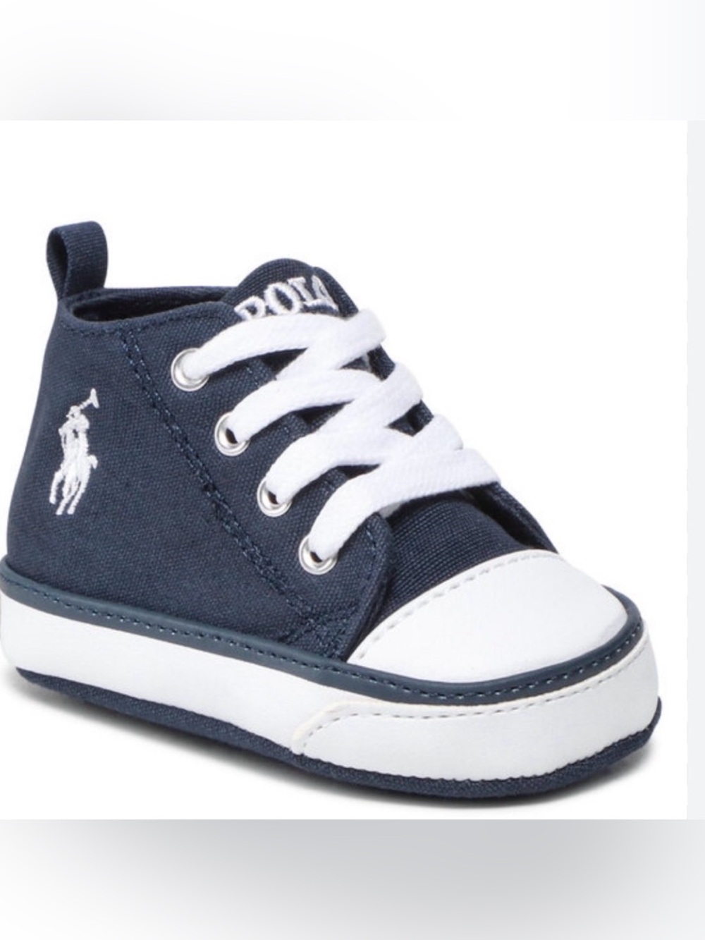 Polo Ralph Lauren Navy/White Baby Crib Shoes Size 3 NIB